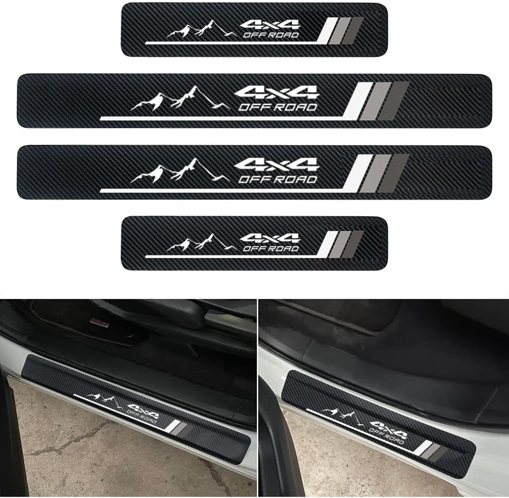 4Pcs Front/Rear Carbon Fiber Car Door Sill Protector Door Entry Guard Door Sill Protector fit for Car SUV Truck Universal