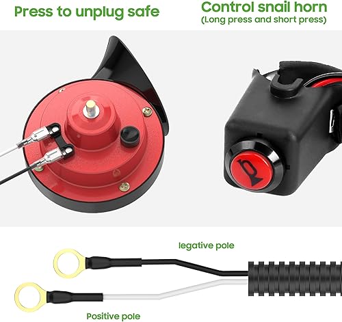 Miniatura 4 de 10L0L Kit de bocina de carrito de golf de 12 voltios, botón de montaje de dirección manual, interruptor de bocina y arnés de cable, ajuste universal
