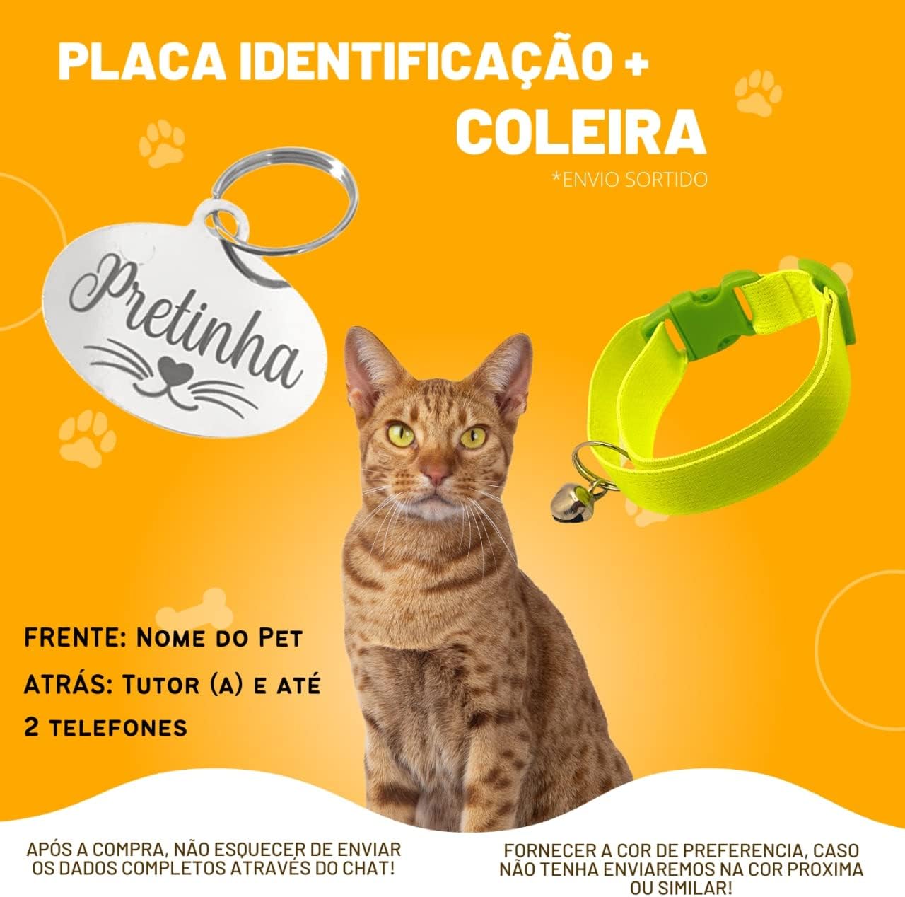 Alubrax Coleira Guizo Com Placa de Identificação Pet Plaquinha Pingente Personalizada Para Gatos