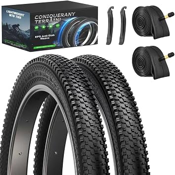 2-Pack Mountain Bike Tires Replacement 20/24/26-inch Bike Tire with Anti-Stab Weave, Folding Mountain Bicycle Tires and Tubes