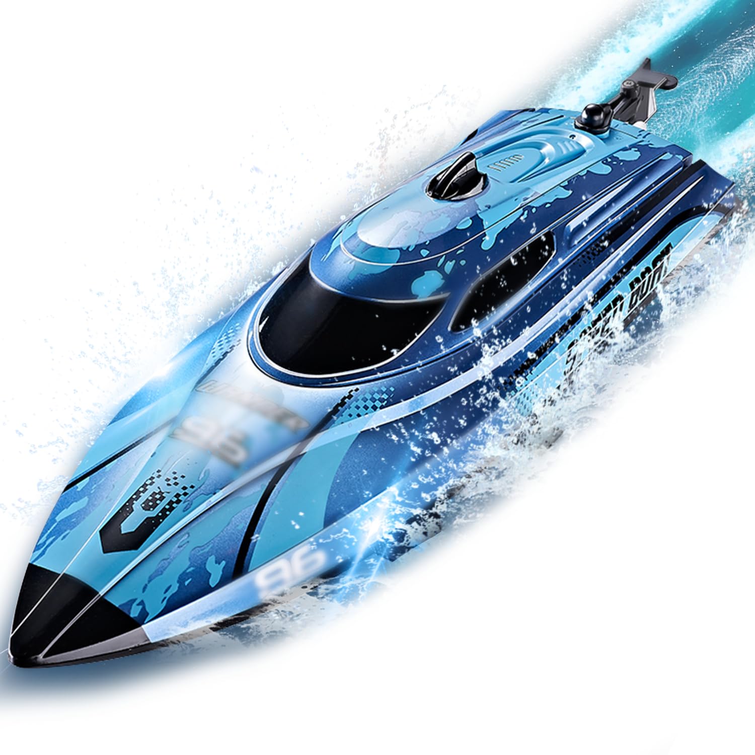 Ferngesteuertes Boot mit LED-Licht, 25KM/H Boot Ferngesteuert für Kinder | 2.4GHz Speedboot mit 2 Batterien für 40 Minuten Spielzeit, RC Speedboot Geschenk für Kinder ab 6 8 Jahre (Blau)