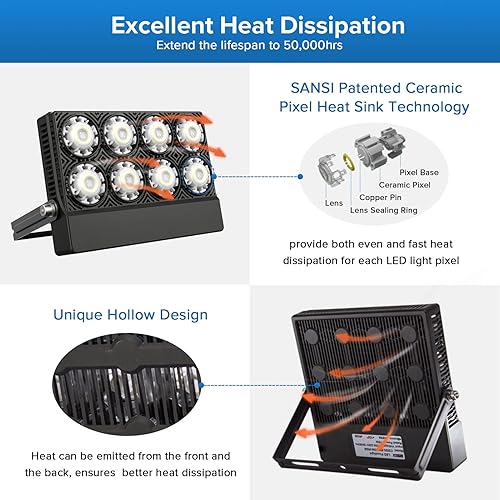 Vista 5 de Luz de inundación LED para exteriores de 350 W, equivalente a 5000 lúmenes, luz de seguridad súper brillante, luz de trabajo LED, luz de día de 5700