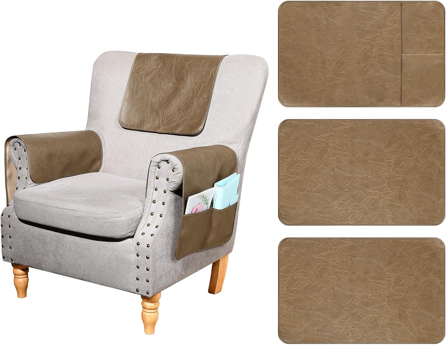 Tradder 3 Pcs Leather Recliner Headrest Protector with Arm