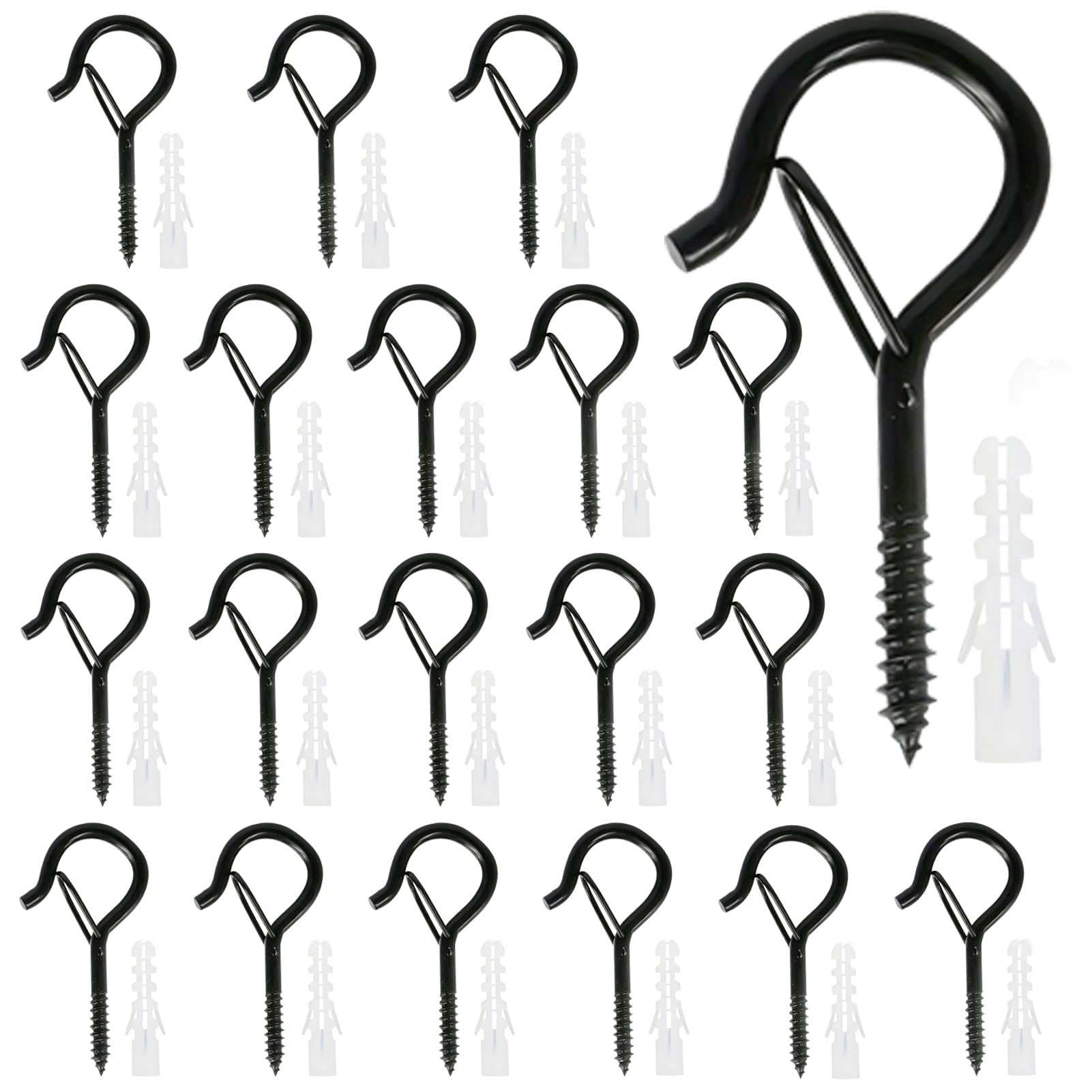 Peaflew 20 Pack Q-Hanger Screw in Hooks with Safety Buckle, Outdoor Hooks for Lights, Q- Hanger Hooks for Outdoor Christmas String Light, Safety Buckle, Fence Hooks for Plants Bird Feeders Cups