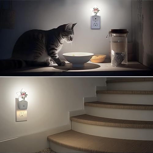 Miniatura 7 de Luz nocturna enchufable floral rosa con sensor de anochecer a amanecer para dormitorio, baño y sala de estar, lámpara apta para dormir, para