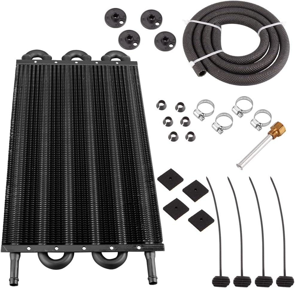 Universal 5/16" Transmission Oil Cooler Kit, Aluminium alloy 6 Row Remote Power Steering Transmission Oil Cooler KitBlack