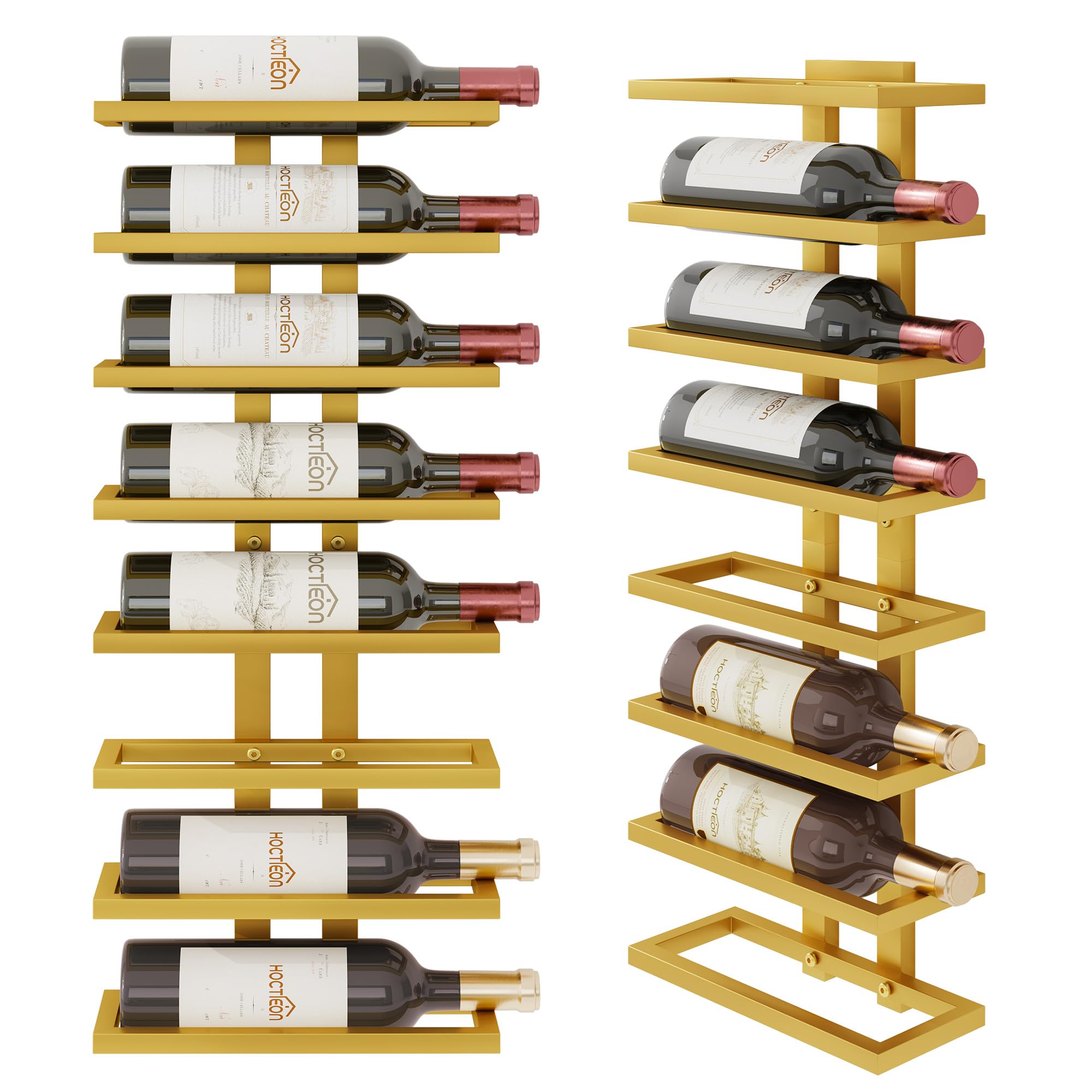 Hoctieon 8 Tier Wall Mount Wine Rack, Wall Racks for Wine Bottles Display and Storage, Hanging Bottle Organizer for Living Room, Kitchen, Wine Cellar, Bar, Yellow