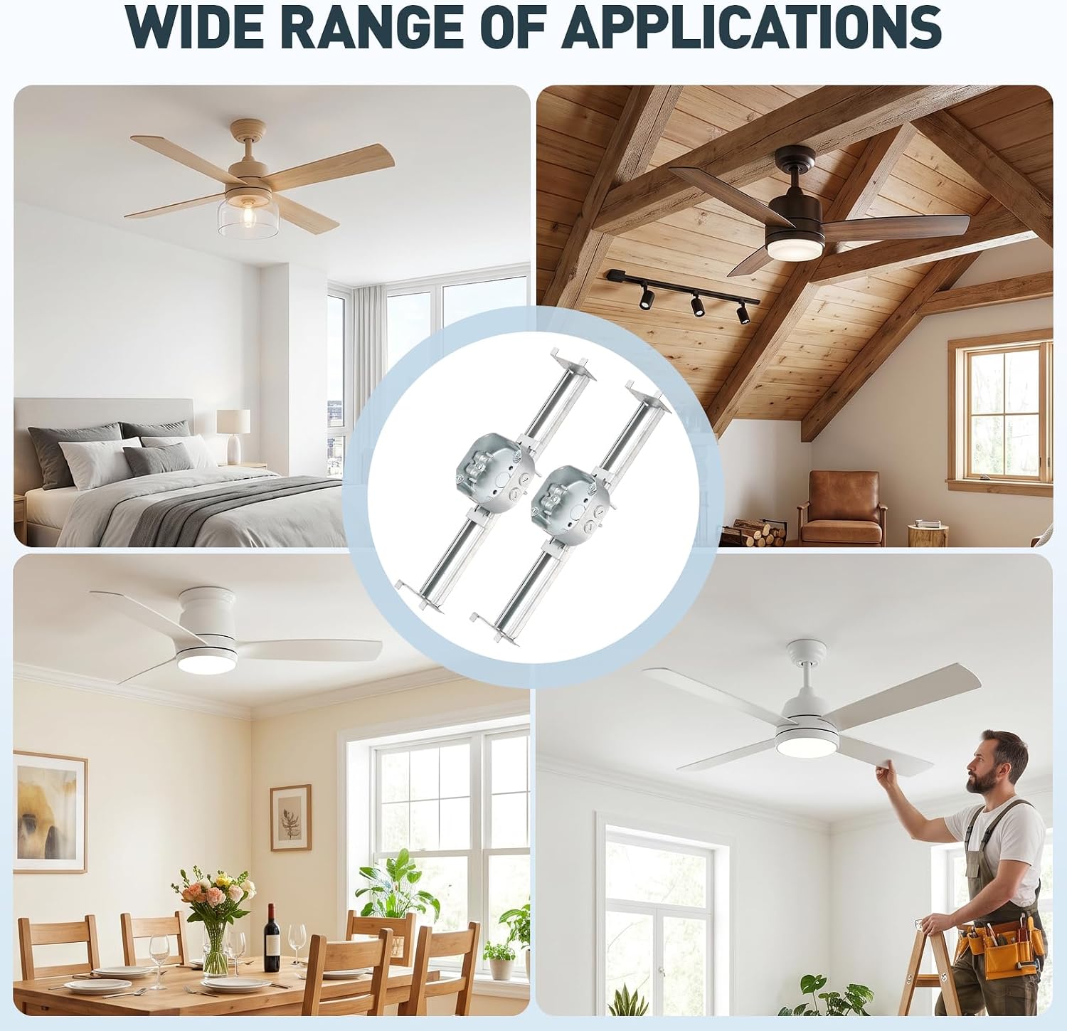 INMOZATA IMOZATA Adjustable Ceiling Fan Bracket, Welded Sturdy Construction, 4-Pack, 14.2 Inch Length Mounting Brace for Fans and Light Fixtures