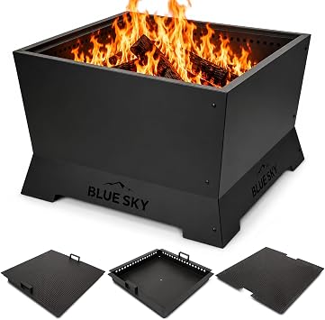 Blue Sky Outdoor Living Square Mammoth Smokeless Patio Fire Pit, Lift-Out Ash Catch, Black