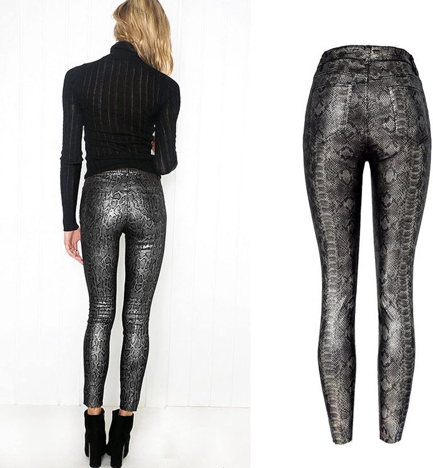 Faringoto Women's Pu Faux Leather Pants Slim Leggings Variety of Styles with Pockets - Image 4