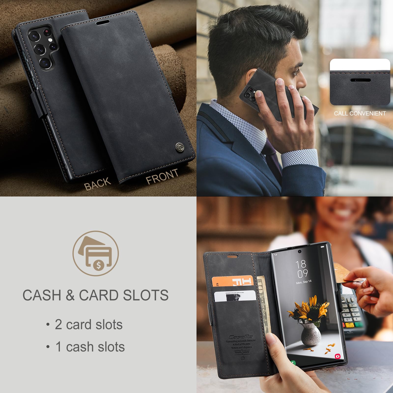 Etui do Samsung Galaxy S22 Ultra, portfel ze skóry PU, z uchwytem na karty, Kompatybilny Kabura magnetyczna, odporne na wstrząsy etui na telefon z klapką do Samsung Galaxy S22 Ultra, Czarne