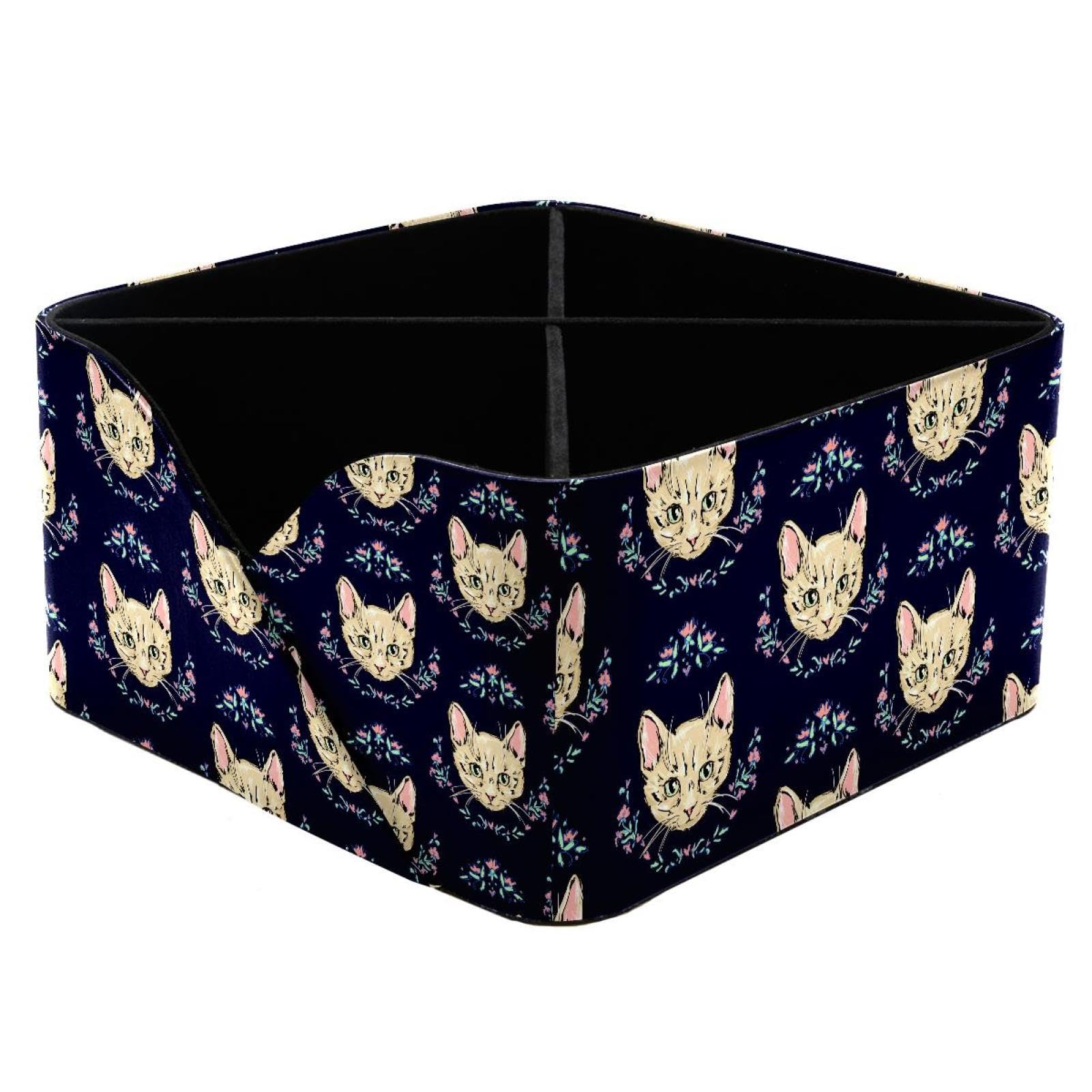 KengjuTesu Cats Kittens Cute Animals Flowers Pattern Desktop Organizer Pen Holder, Rectangular Pencil Cup for Office, Study and Makeup Stations