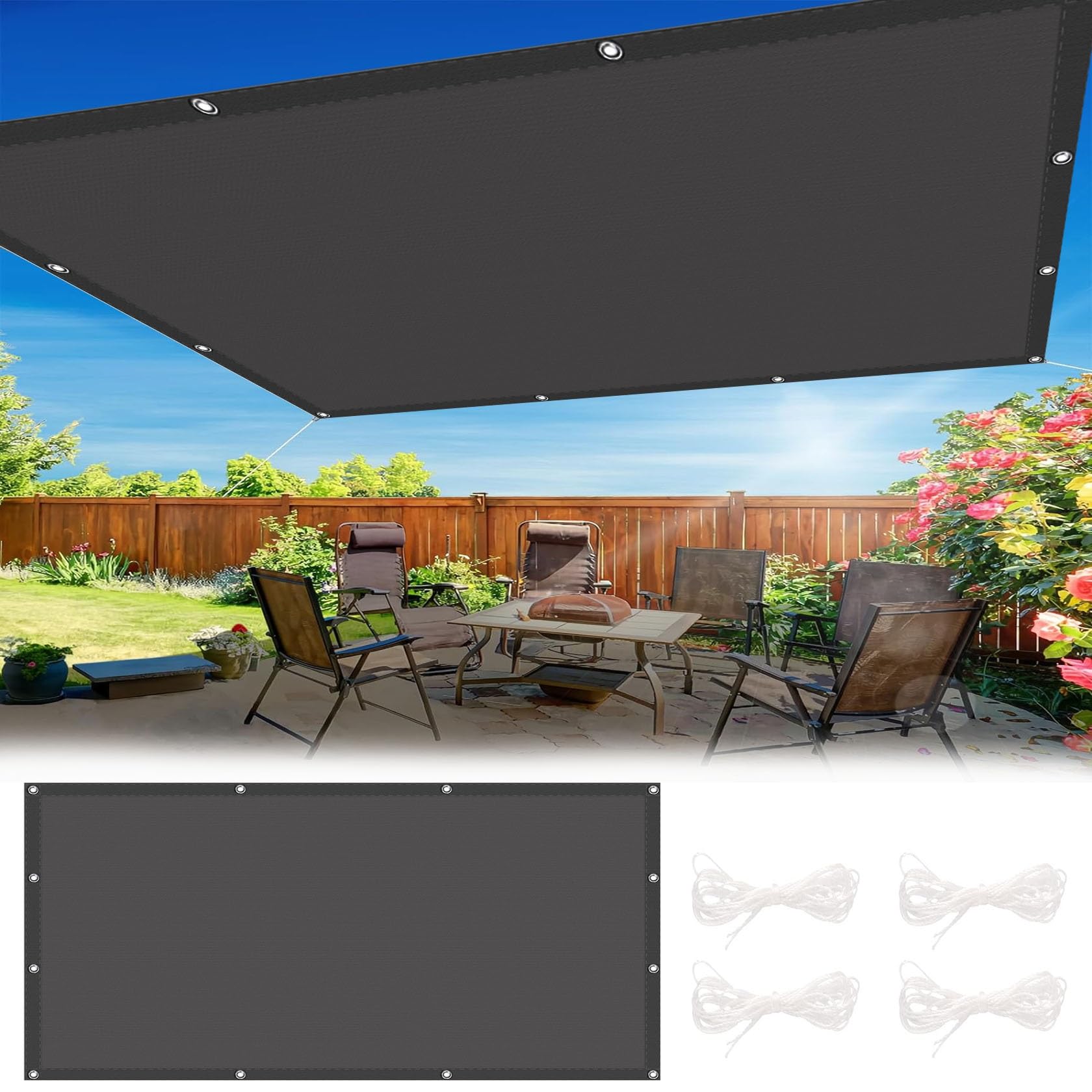 Voile d'ombrage jardin noir pour terrasse et extérieur anti UV