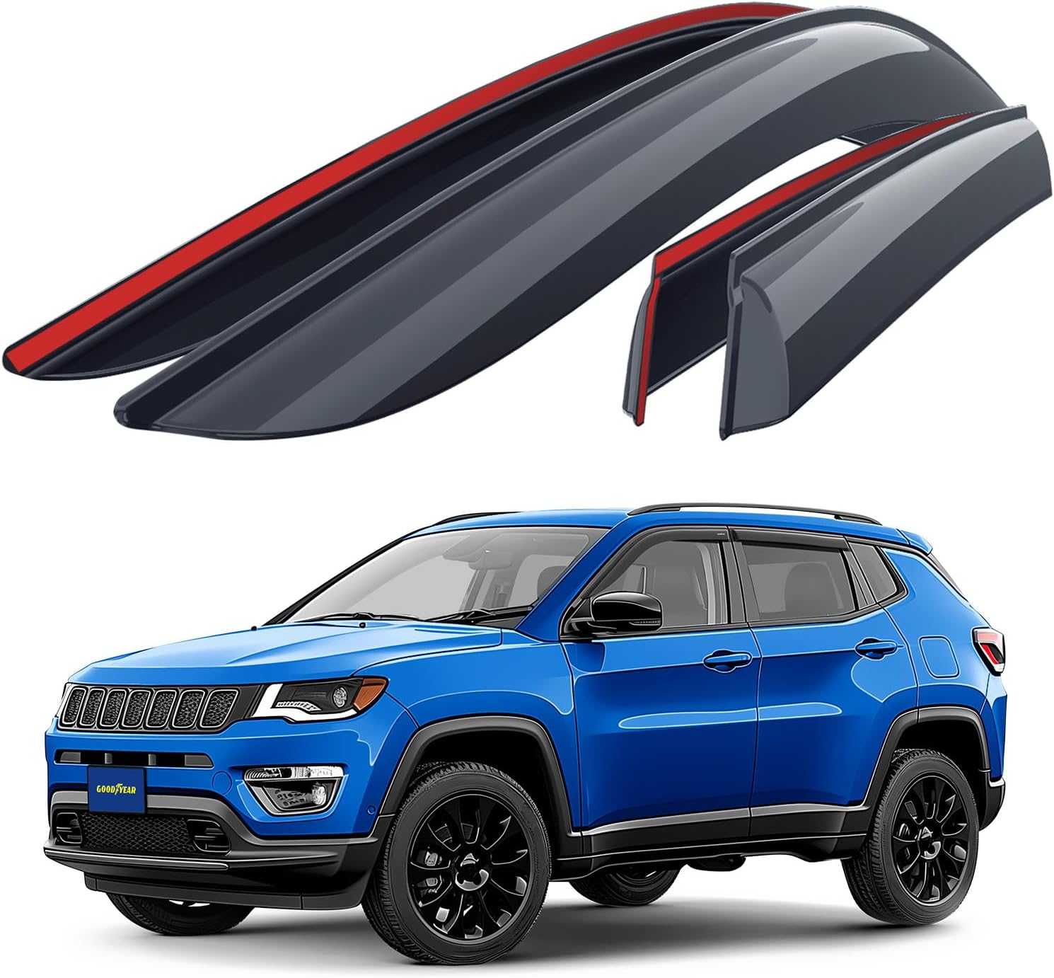 Goodyear Shatterproof Window Deflectors for Jeep Compass 2017-2026, Tape-on Rain Guards, Window Visors, Vent Deflector Visor, Car Accessories, 4 pcs. - GY003246