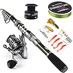 Sougayilang Telescopic Fishing Rod Reel Combos with Carbon Fiber Fishing Pole Spinning Reels and Fishing Accessories for Travel Ocean Saltwater Freshwater Fishing(1.8M/5.91FT)