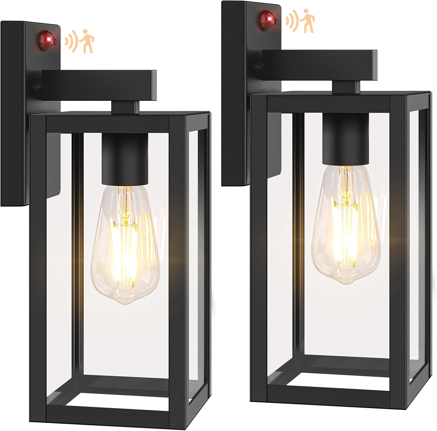 BesLowe 13" Upgraded Motion Sensor Outdoor Wall Lights, 2-Pack Dusk to Dawn Porch Light Outdoor Wall Sconce Lanterns, 3 Lighting Modes Exterior Lighting Fixtures, Black Outside Lights for House Garage Black 13in