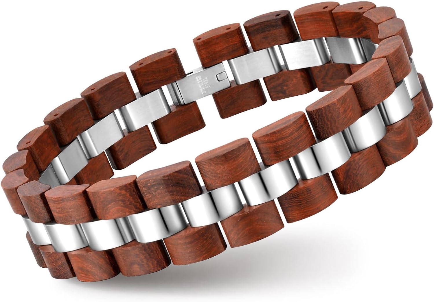 Adjustable Natural Wooden Bracelets for Men - Brown Wood Mens Bracelet Elegant Stylish Link Chain Wide Wristband Bracelets Vintage Bangle Design Mens Ideas Gifts with Jewelry Box & Adjust Tool