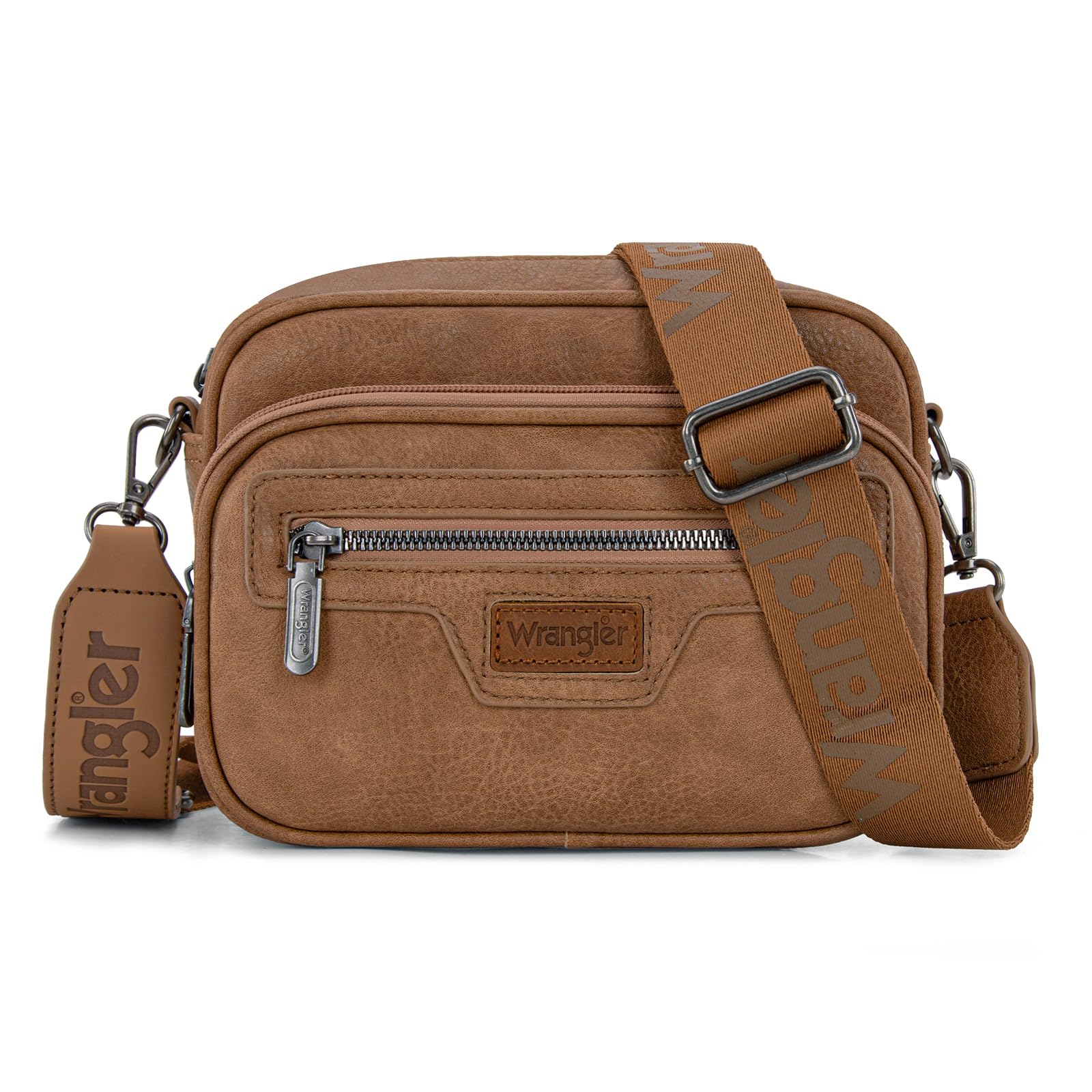 Wrangler Crossbody Bag for Women Vegan Leather Vintage Cross Body Purse Multi Pocket Crossover Bag, Shoulder Purses with Card Slot Back Zipper and Adjustable Strap WG192-1832KH