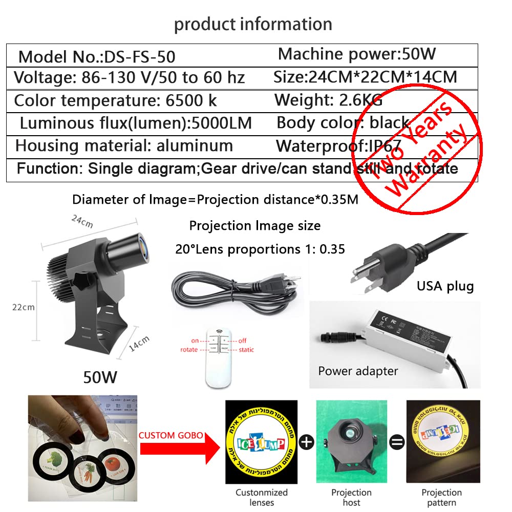 COLIFINE 50W LED Logo GOBO Projector Ip67 Waterproof Projector Advertising Logo Light Including Free Custom Glass GOBO to Project Image for Company Store Wedding Event (50W)