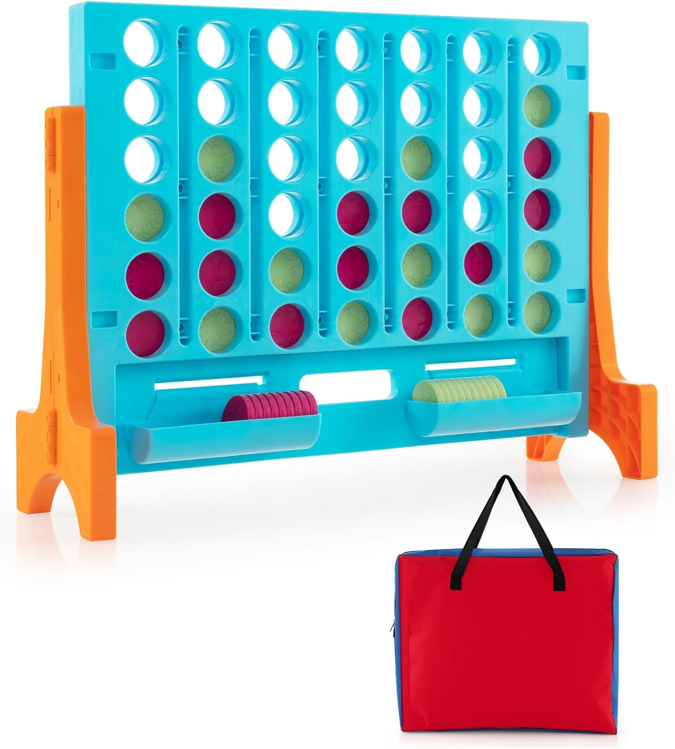 HONEY JOY Giant 4-in-A-Row, Wall Mounted & Tabletop Four Connect Game, Indoor Outdoor Board Game for Adults Kids, Basement Room, Jumbo 4-to-Score Connect Game Set w/Carrying Bag & 42 Coins