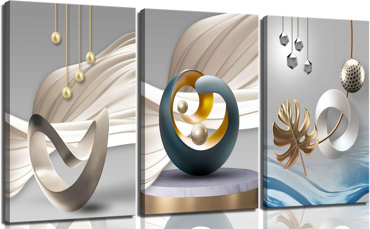 3Pcs Abstract Geometric Canvas Wall Art Modern Art Pattern Decor painting Pictures White Blue Yellow Grey Nordic Posters Print for Living Room Bedroom Office Hallway Home Decoration