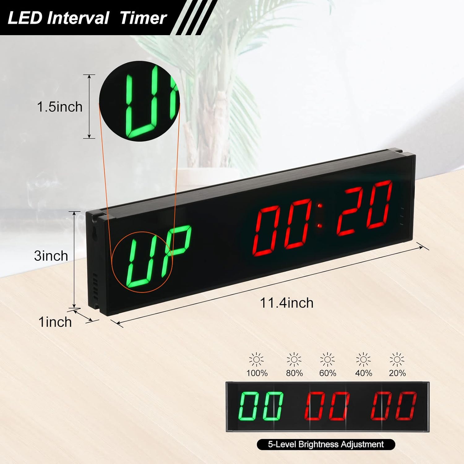 PATIKIL LED Gym Timer Workout Timer Interval Timer Count Down/Up Clock Wall Clock with Remote 11.4" Large Digital Display Timer for Home Garage Fitness