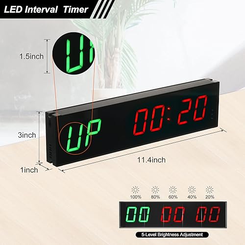 Miniatura 2 de PATIKIL Temporizador LED de gimnasio temporizador de entrenamiento, temporizador de intervalos, reloj de pared con control remoto de 11.4 pulgadas,