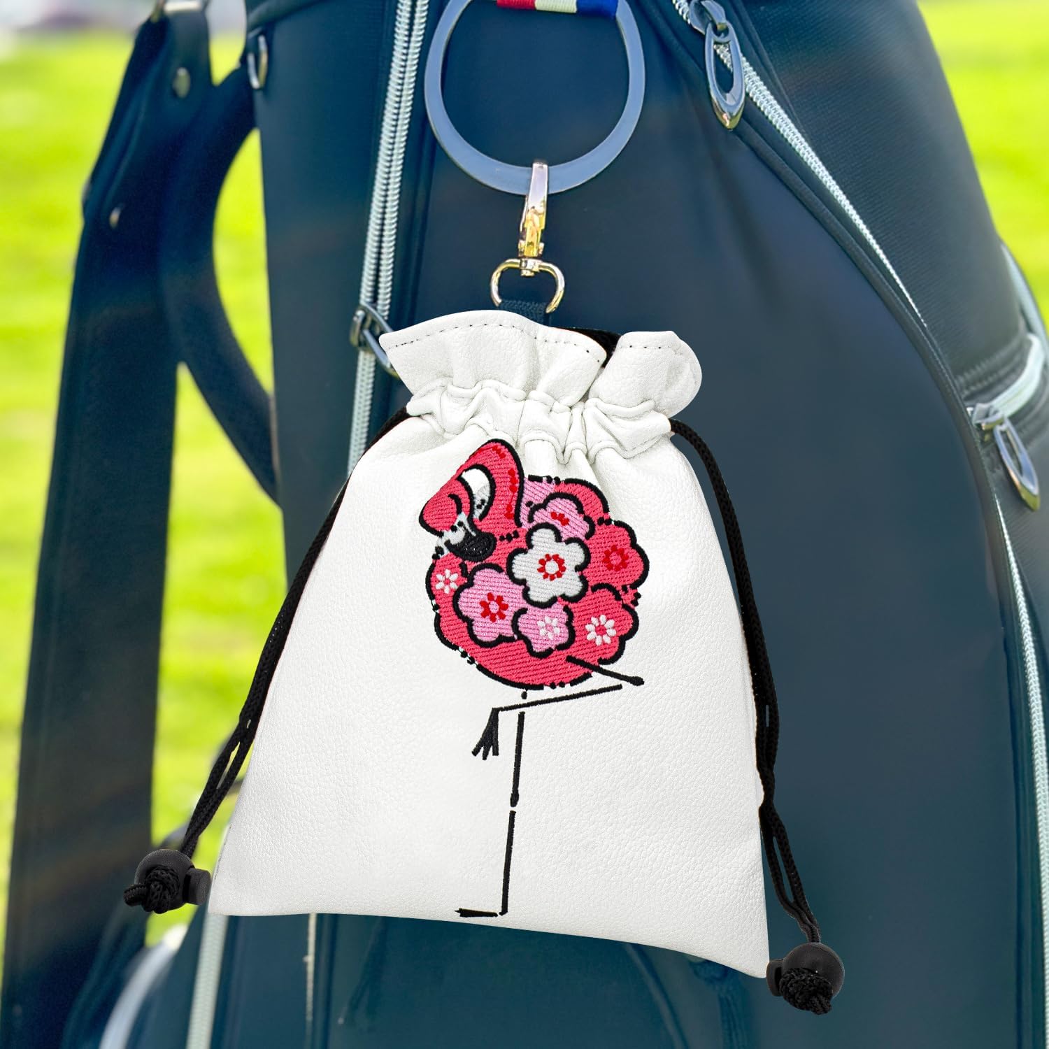 Skull Golf Valuables Pouch Bag with Drawstrings - Premium Faux Leather Tee Pouch Accessorries for Men, White Ball Bag image 2