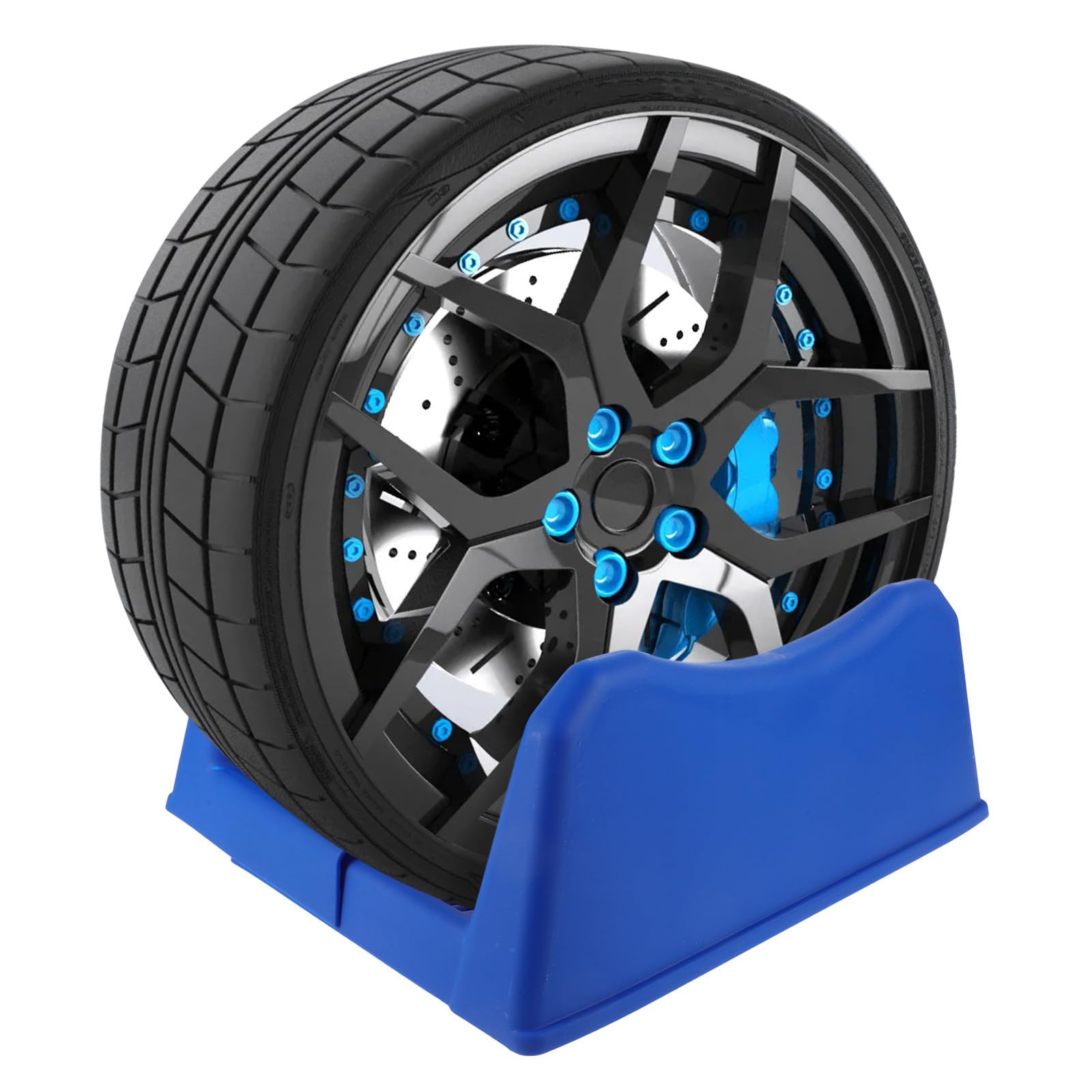 Rastrelliera Porta Pneumatici Blu con Base Mozzo Ruota, Supporto Espositore in Plastico per Uso Domestico e Garage, Soluzione Pratica per Stoccaggio e Esposizione