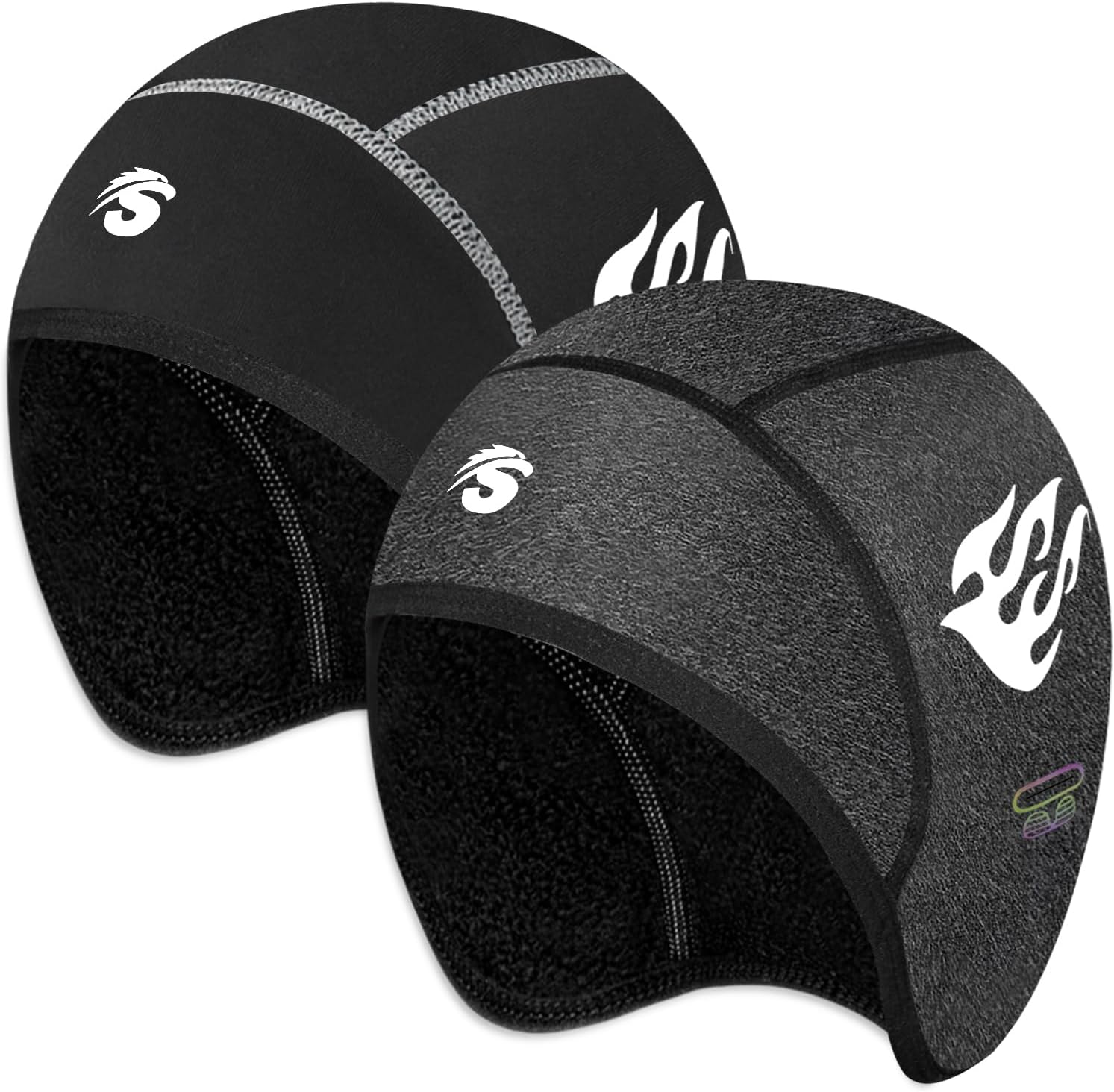 Seektop 2 Pack Winter Skull Cap Helmet Liner for Men, Cycling Running Sweat Wicking Skullcap Beanie, Fits Under Helmets