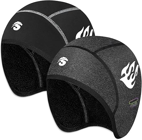 Seektop 2 Pack Winter Skull Cap Helmet Liner for Men, Cycling Running Sweat Wicking Skullcap Beanie, Fits Under Helmets