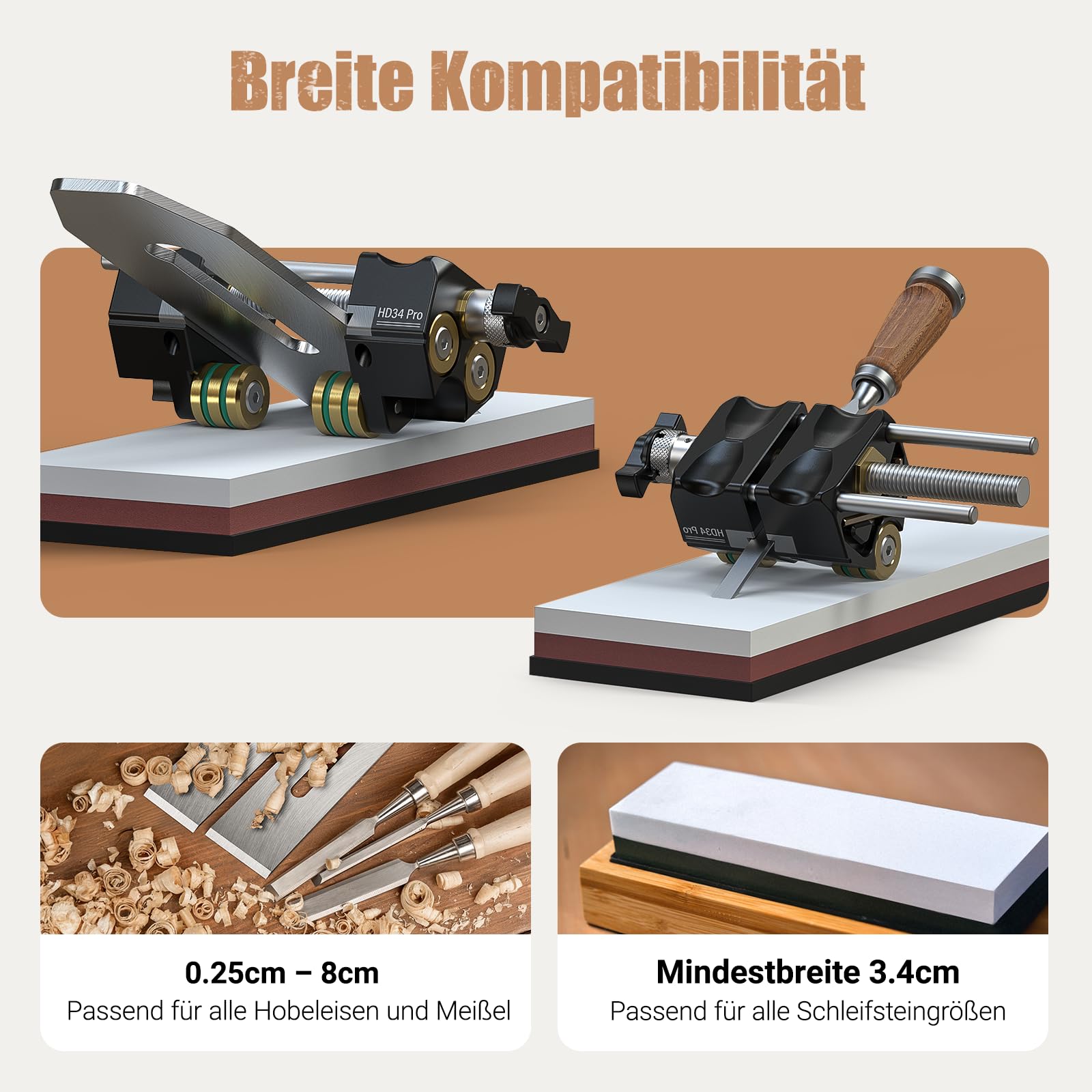 HONGDUI Schleifhilfe Stechbeitel Kit, mit Schärfhalter, Winkelvorrichtung, Schnelle Winkeleinstellung und fixierung, Schärfen für Meißel und Hobel Breite 0.25-8.1cm-HD34