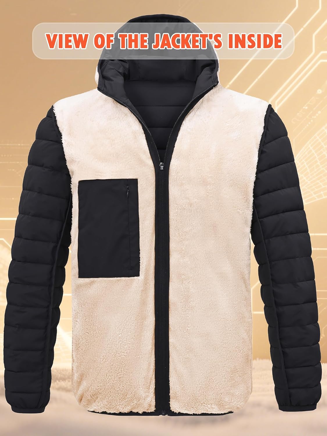 Apexshift Men's Puffer Jacket Winter Fleece Lined Coat Full Zip Hoodie