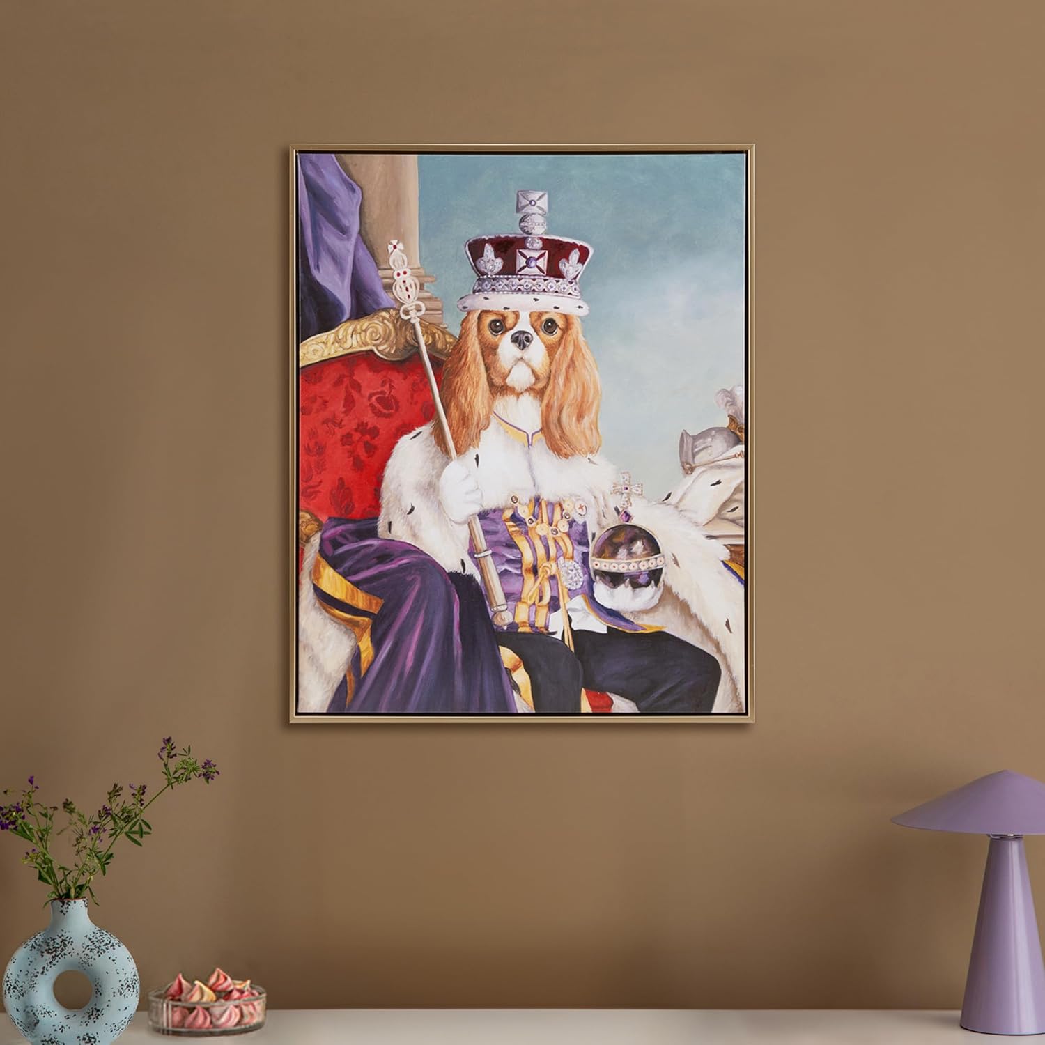 Madison Park Pet Wall Art, Funny Animal Canvas Wall Decor for Bedroom, Printed And Stretched, Framed, Ready To Hang, Classic Parody, Study, Living Room Décor - Kitty Queen Charlotte Pet Portrait