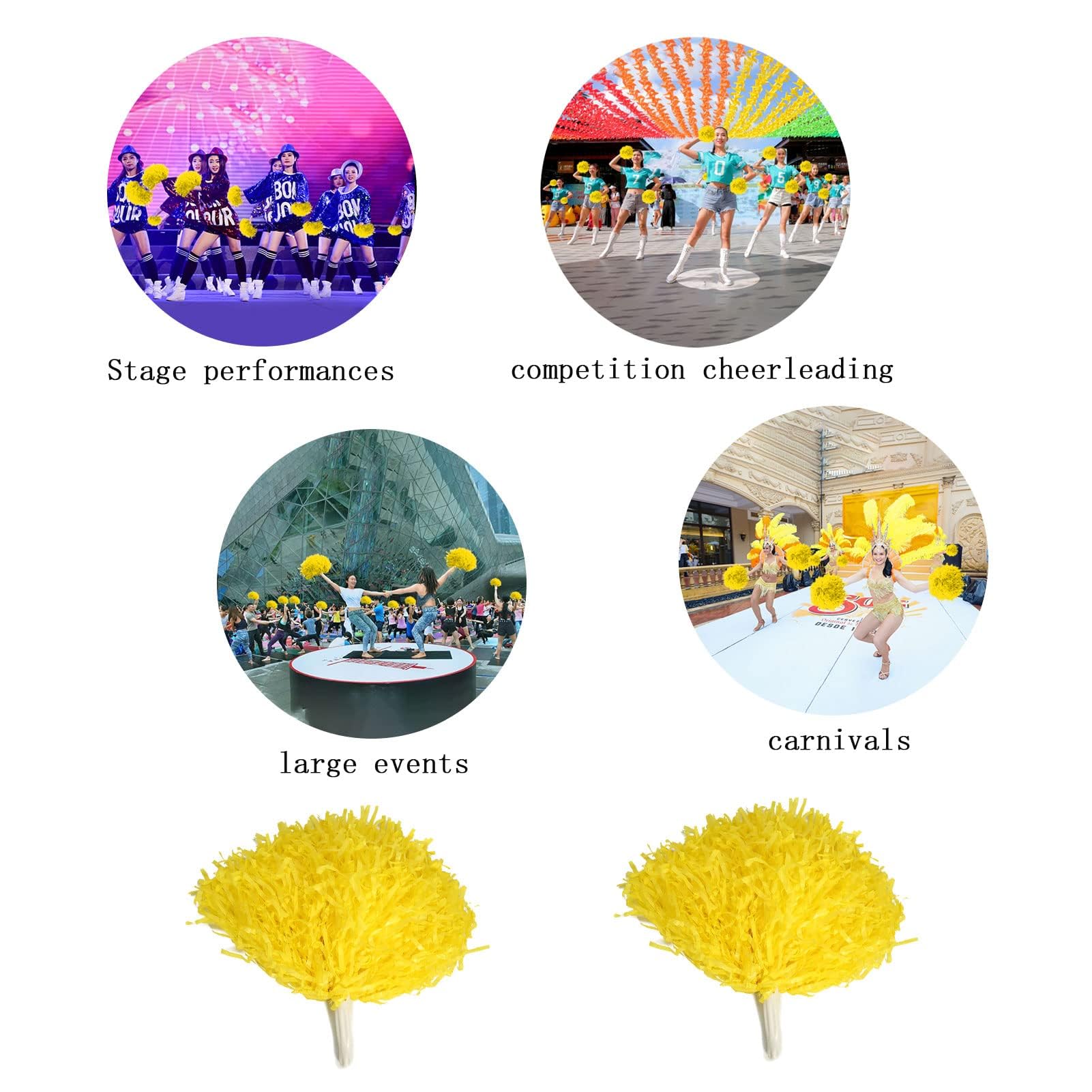 Pom Pom Cheerleader 2 Pezzi Pompon Colorati per Ragazze 8 Colori Giallo