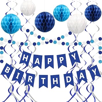 Blue Birthday Decorations,Blue Happy Birthday Banner