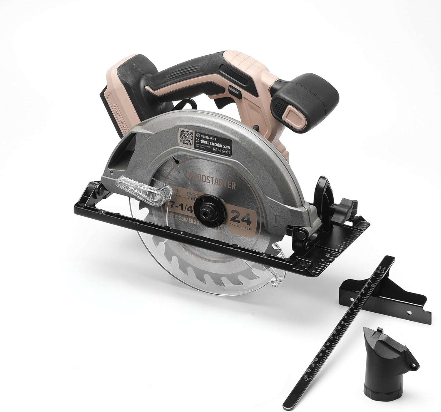 Cordless Circular Saw, 7-1/4" Electric Circular Saws with 5000RPM Brushless Motor, 45° Bevel Cutting, Max Depth 2-1/2", LED Light, Carpentry Tool for Precision Cutting​ (Battery & Charger)
