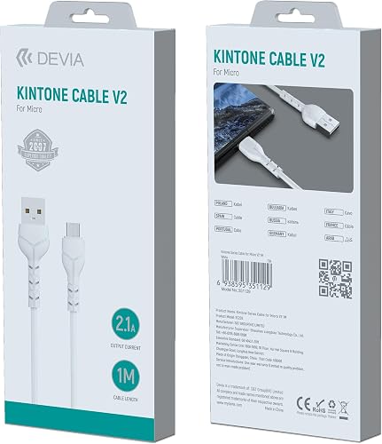 Devia KINTONE CAVO Micro-USB, 5 V, 2,1 A, 1 MT, Carica und Dati, Weiß