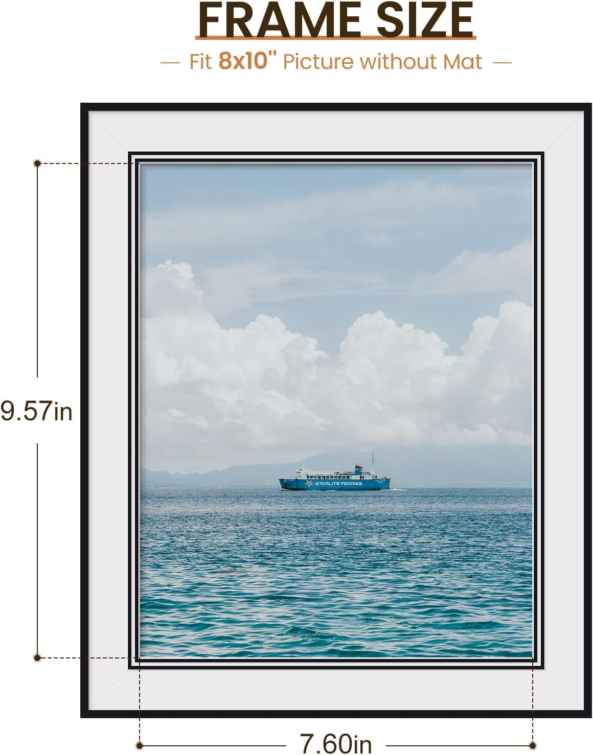 8x10 Picture Frame with Dual Mats, Black Photo Frames Matted for 5x7/6x8