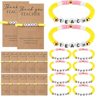 Teacher Appreciation Gifts Clay Beaded Teacher Bracelets with Thank You Cards for Women Christmas Retirement Gifts
