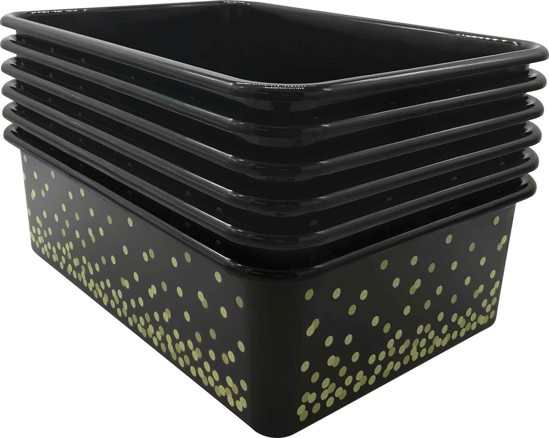 Bac de rangement en plastique noir lot de 6 grands boîtes confettis