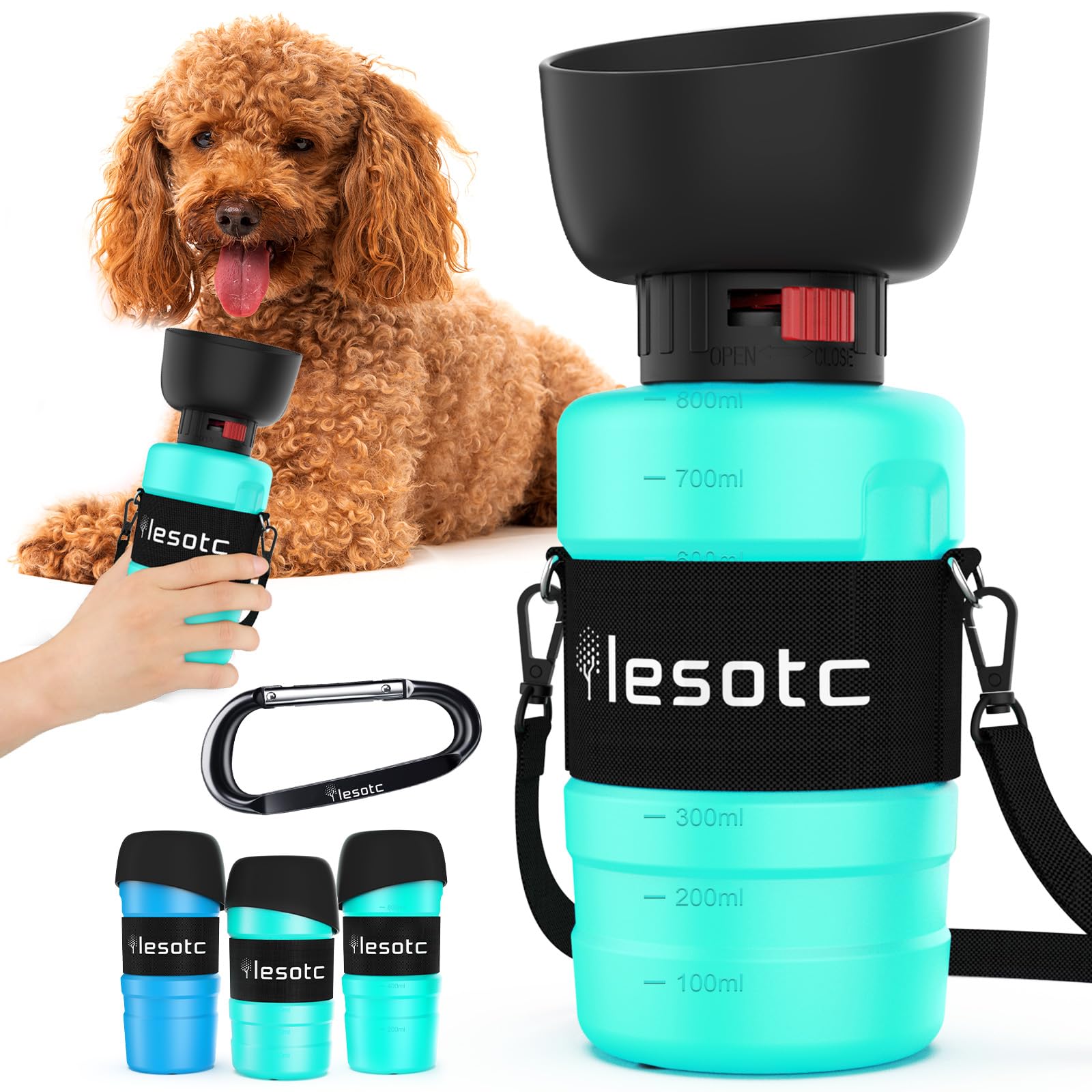 lesotc 520ml Hundetrinkflasche für unterwegs, Faltbare Hund Auslaufsicher Wasserflasche, Hunde Wasserspender für Täglich Spazieren Gehen Reisen Campen, Blau
