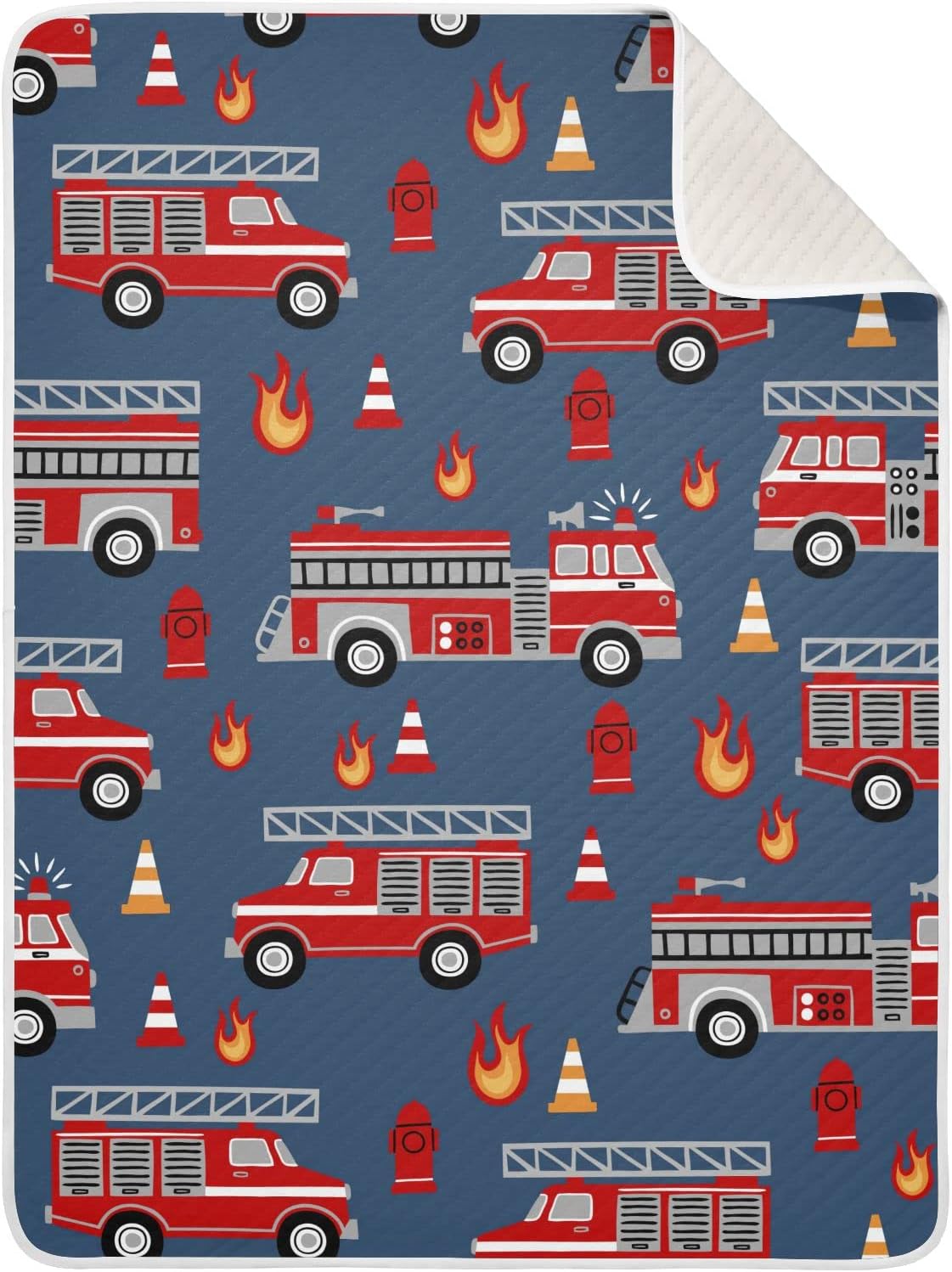 Ollabaky Red Fire Trucks Baby Blanket for Boys Girls Cotton Throw Blanket Swaddle Blanket for Nursery Crib Stroller Receiving Blanket Infant Toddler Unisex 30"x40"