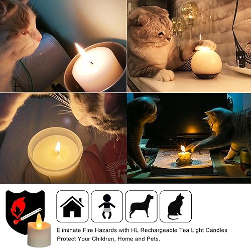 Miniatura 3 de HL Velas sin llama con temporizador remoto y estación de carga, más de 60 horas recargables, impermeables, para exteriores, velas de té RGB