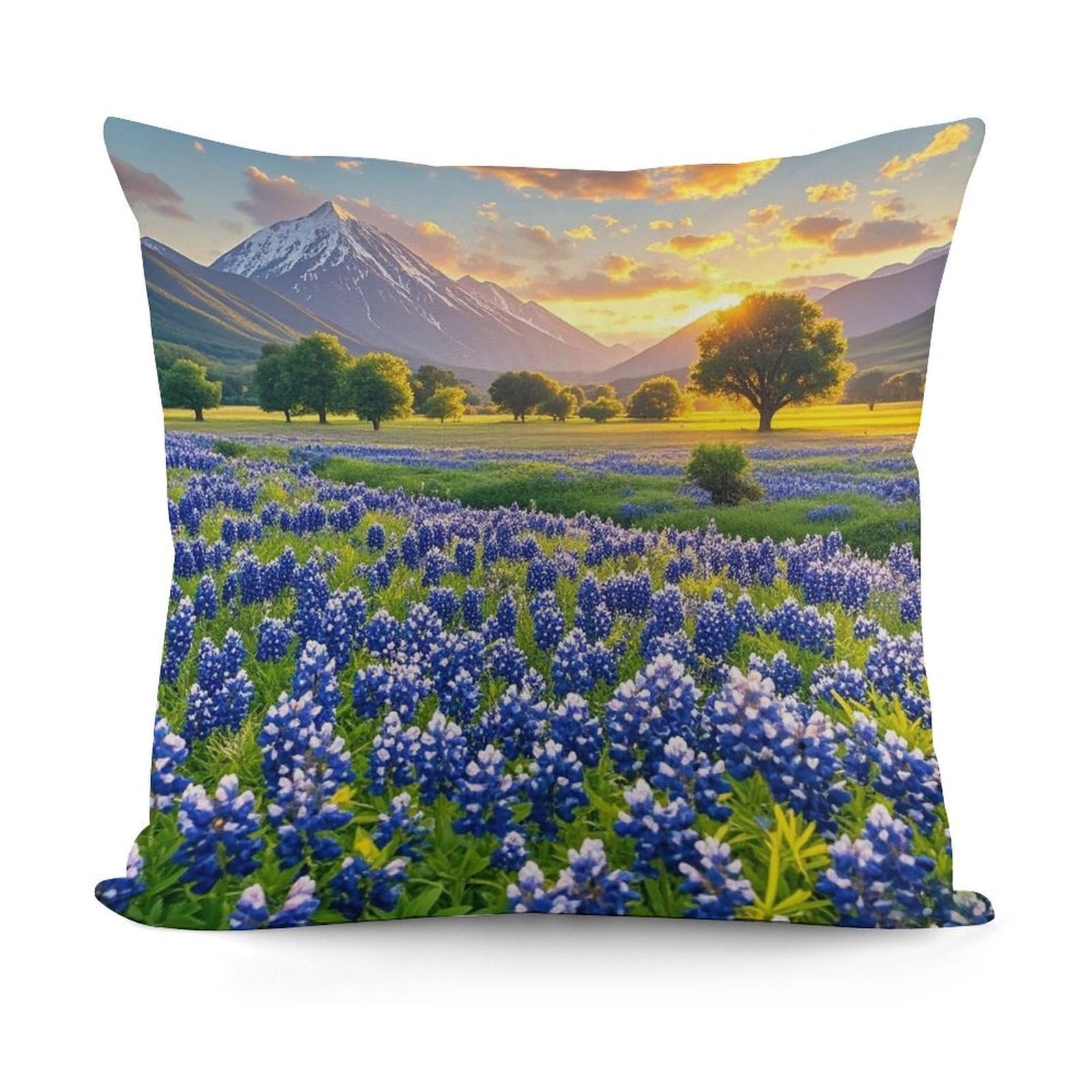 FekiLoot Texas Bluebonnets Scenery Throw Pillow Cover Soft Decorative Pillow Cover Modern Square Cushion Cover Cozy Cushion Case Farmhouse Home Decor for Sofa Couch Living Room 18 X 18 Inch