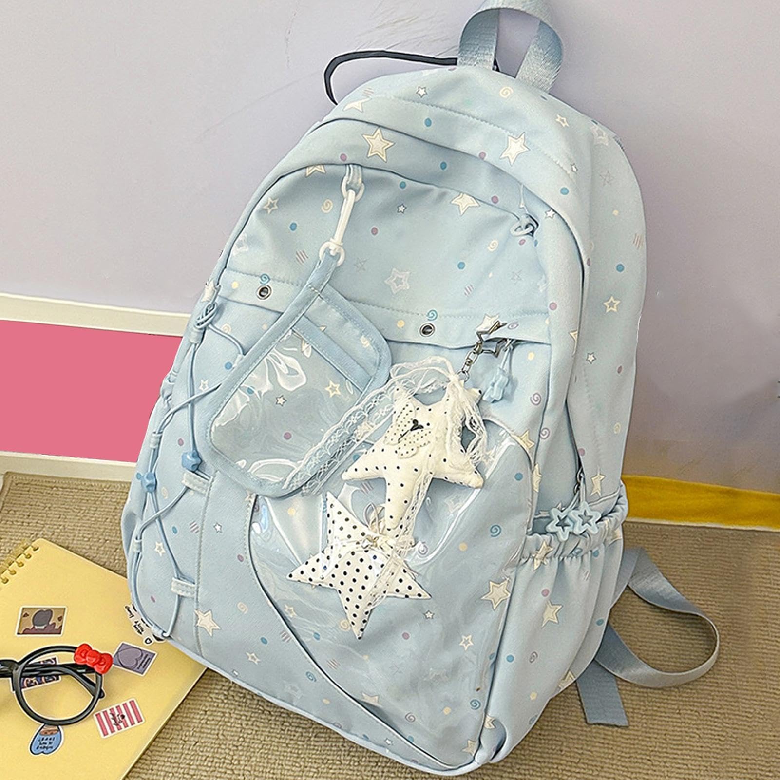 Zaino scolastico per ragazze, con ciondolo a forma di stella, borsa
