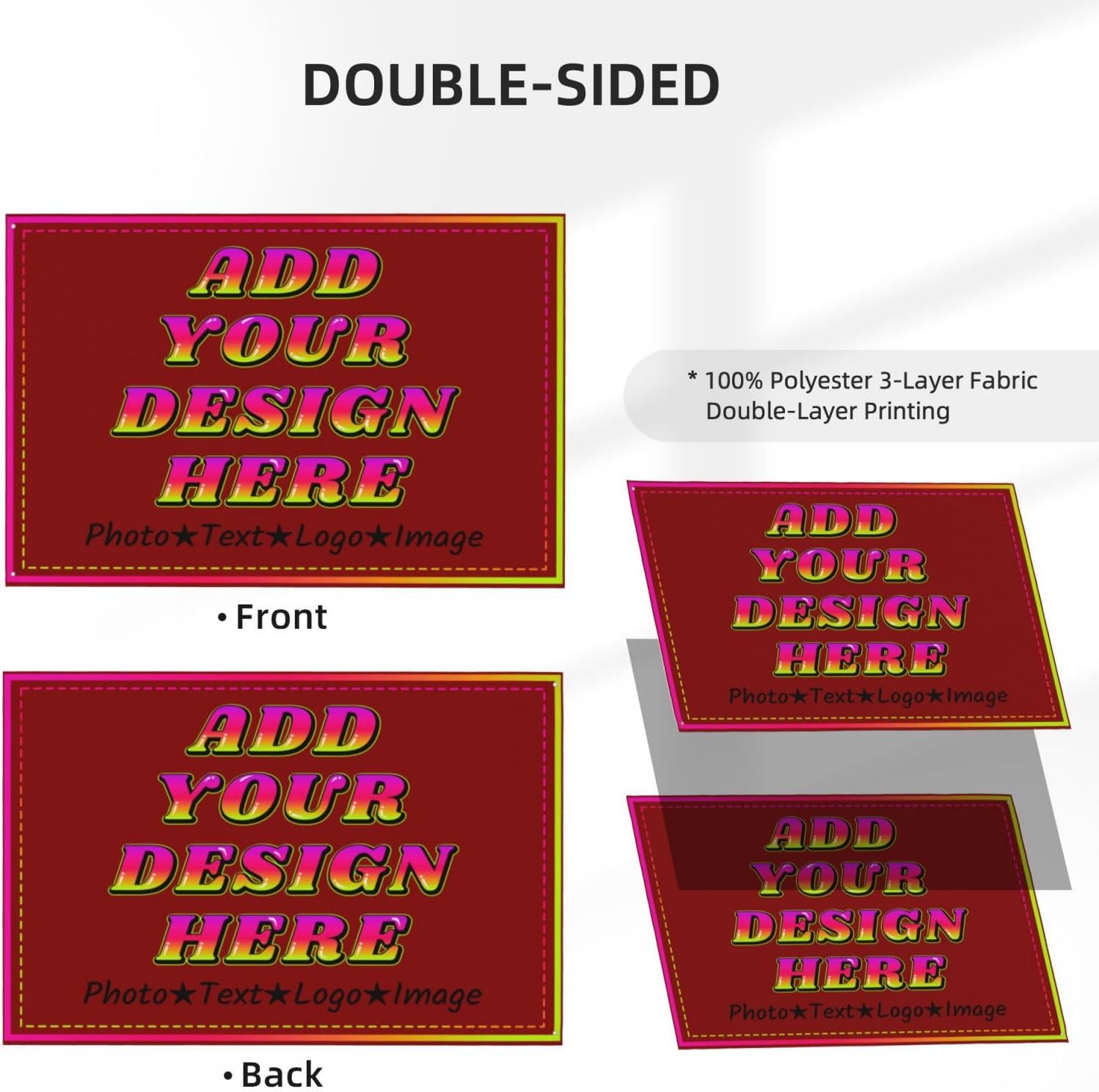 Flag Custom, Custom Photo Flag Design Your Own Picture Logo Text Personalized Customizable Image Gifts for Indoor Outdoor Decoration Flags Display, Three-layer double-sided 5×8 Ft, Dark Red01