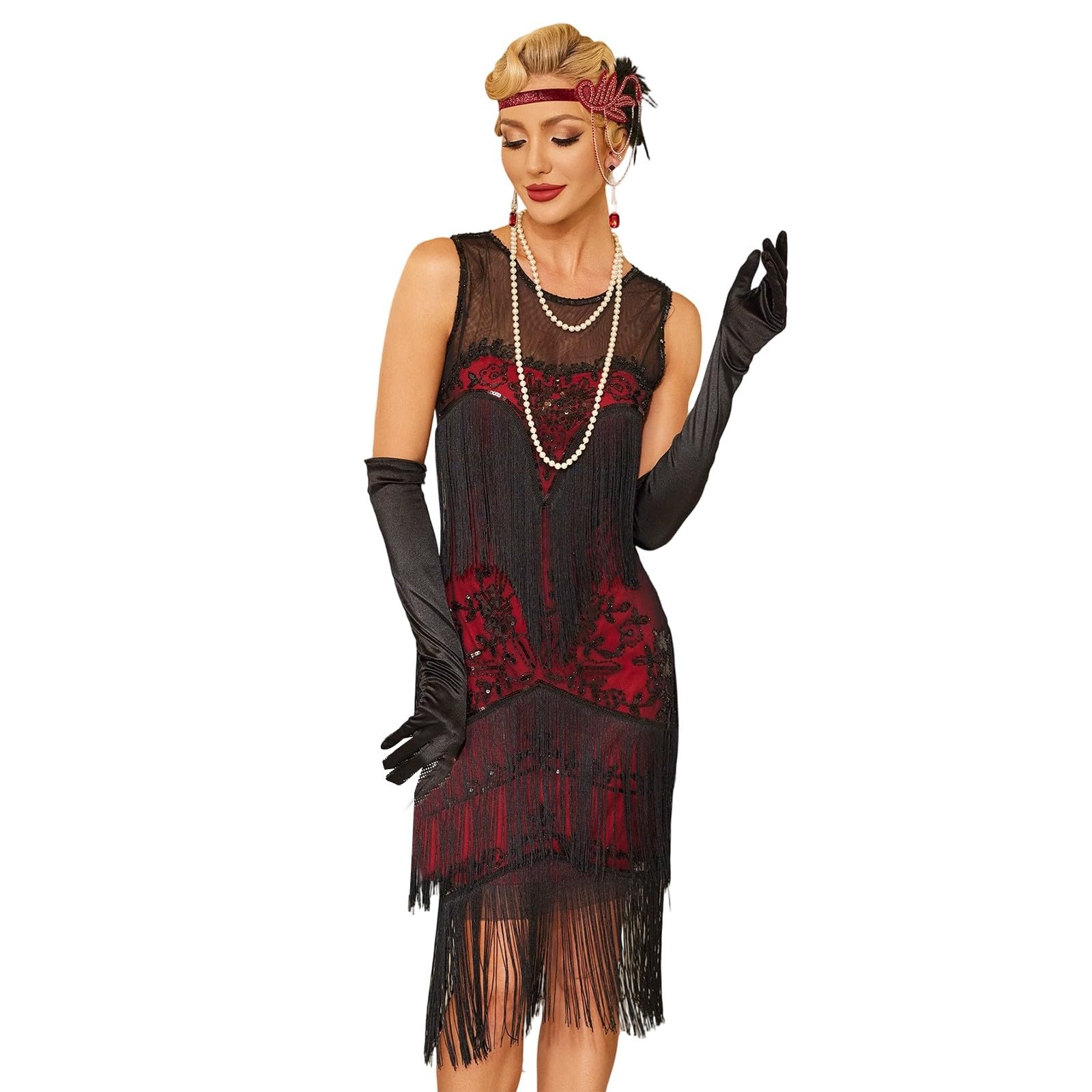 Robe ete Femme décontractée Confort, Robe de Cocktail à Franges brodées avec Sequins et Jupe Assortie