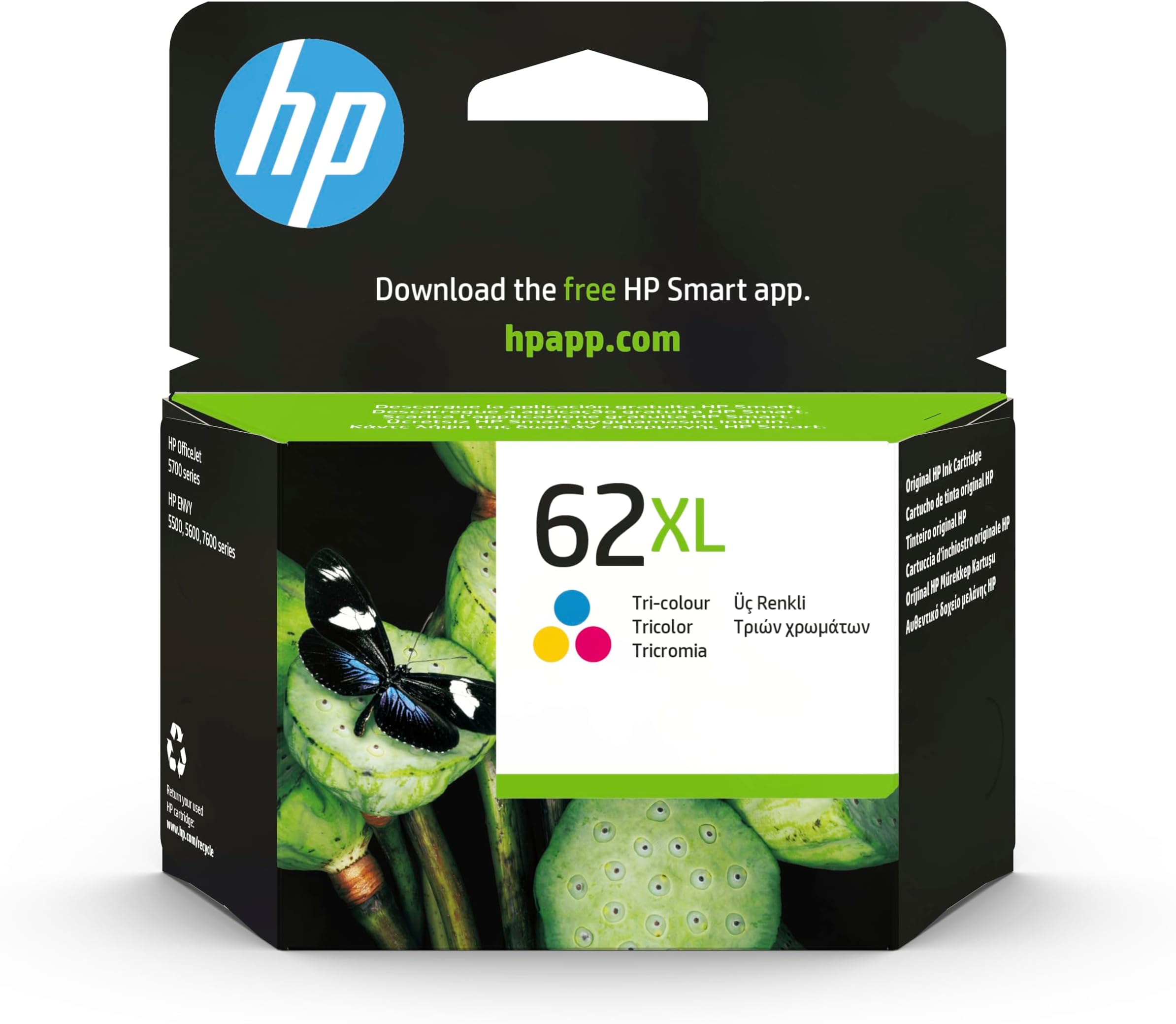 62XL High Yield Tri-Colour Original Ink Cartridge (C2P07AE) – Works with: HP ENVY 5540, 5542, 5544, 5545, 5546, 5548, 5642, 5644, OfficeJet 200 Mobile, 250 Mobile, 5740, 5742, 5744.