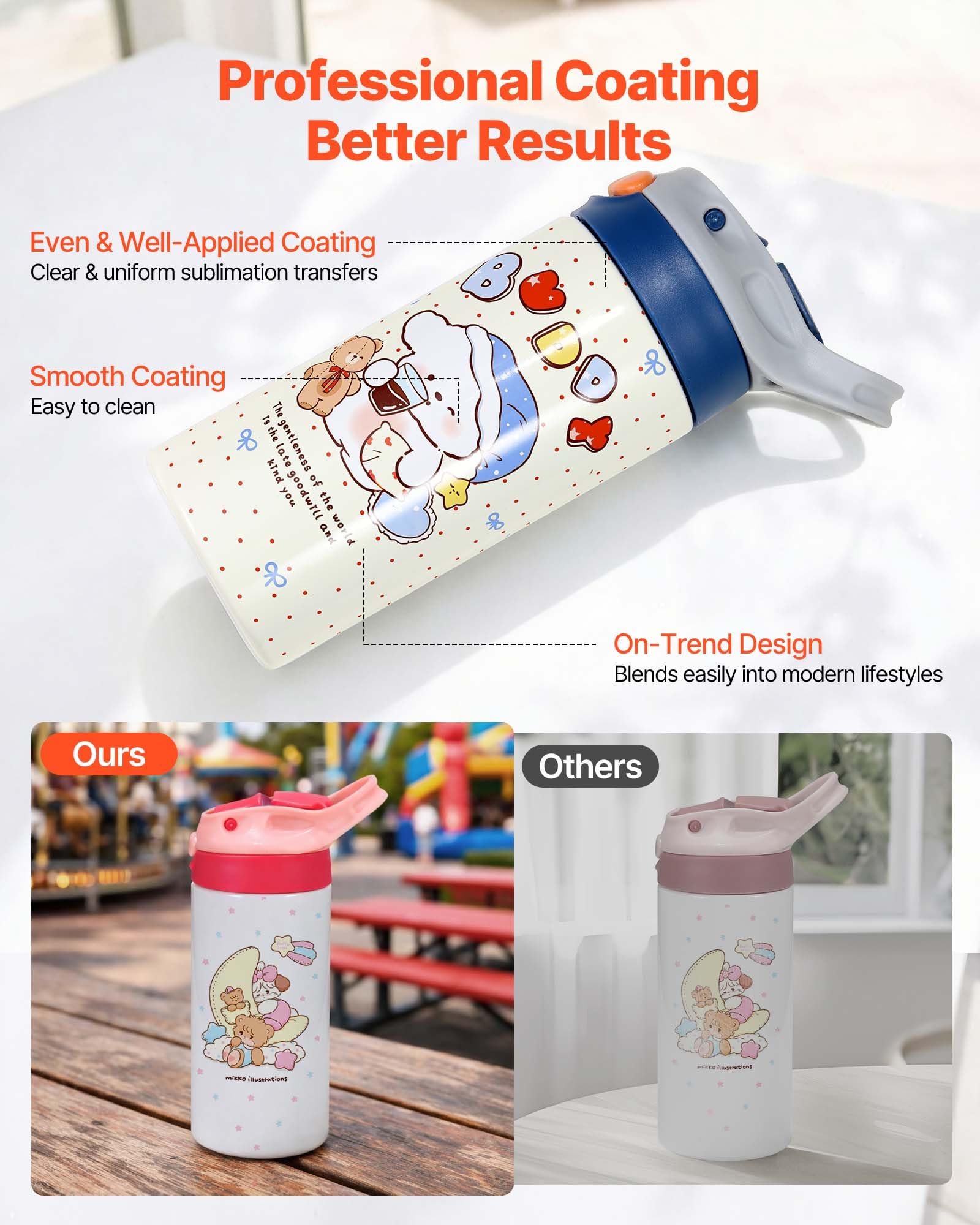 VEVOR Gobelet à Sublimation Vierge 12PCs 355 mL, Gourde Enfant à Personnaliser en Inox de Qualité Alimentaire, pour Personnalisation DIY, Bouteille Sublimable Isotherme à Double Paroi Isolée